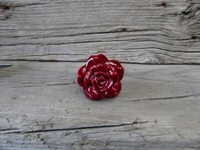 Small Deep Red Velvet Rose Flower Floral Ceramic Knob Drawer Pull DIY Hardware