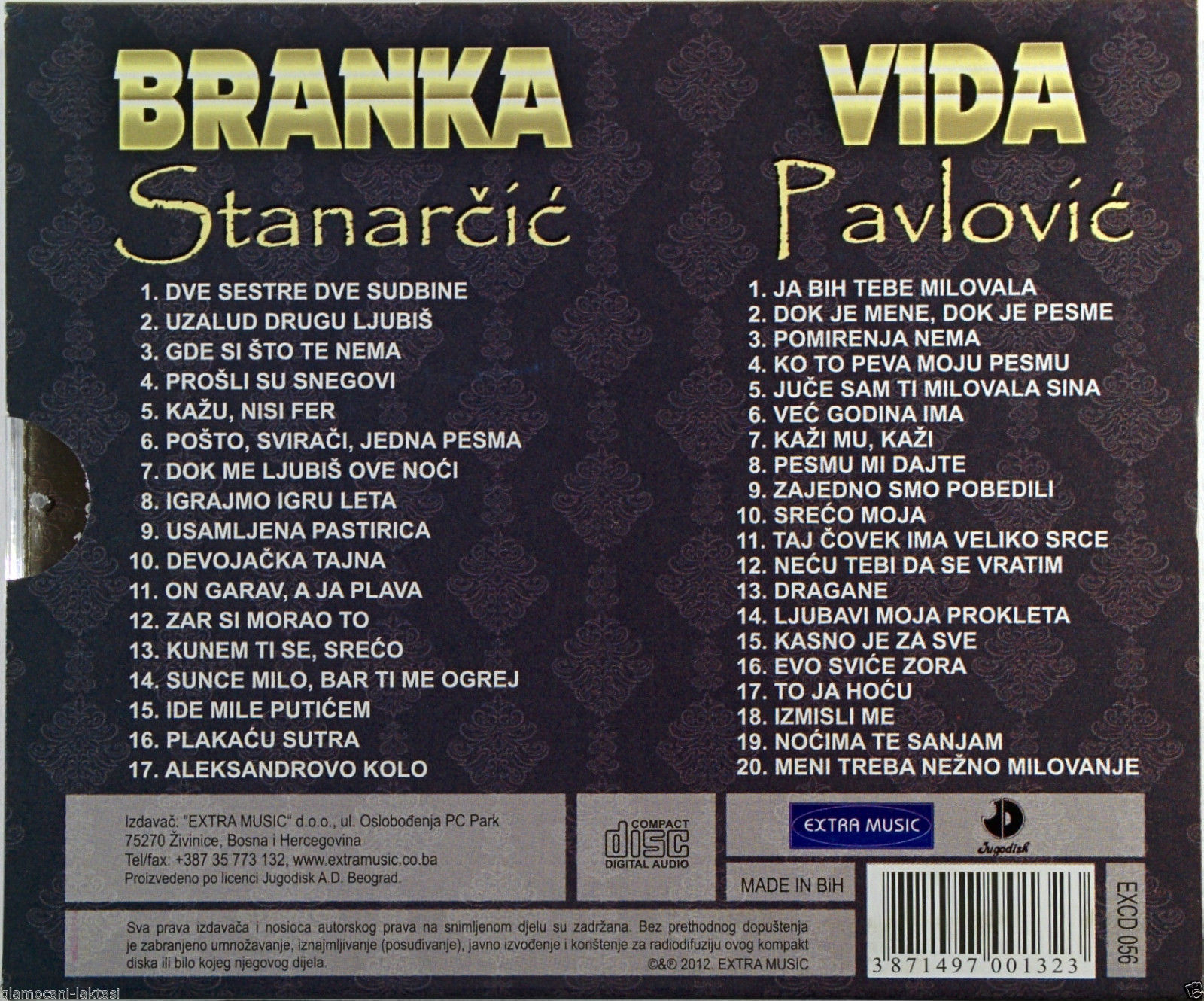 2CD LEGENDE NARODNE MUZIKE BRANKA STANARCIC VIDA PAVLOVIC narodna muzika bosna 