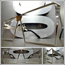 Classic Modern RETRO Hip Hop Shield Clear Lens EYE GLASSES Large Silver Frame