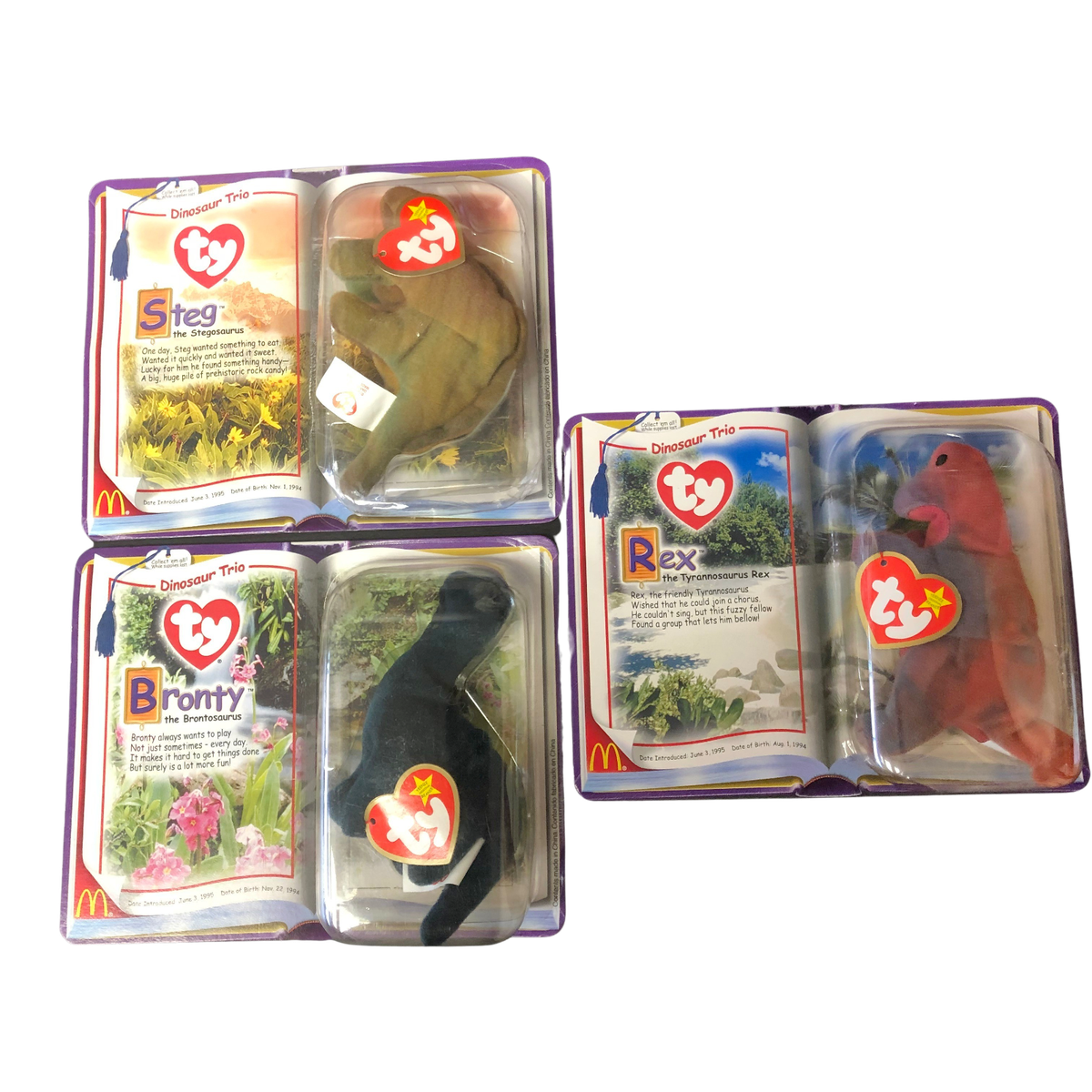 McDonald's Ty Beanie Baby Dinosaur Steg, Rex, Bronty - Main Image