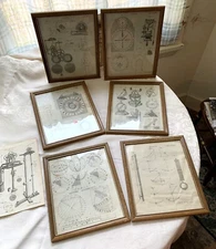 Antique vintage set 7 Prints engravings of Clock Movement mechanical workings