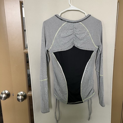 Lucy Womens Small Grey White Long Sleeve Stripe Athletic Work Out T-Shirt - Picture 5 of 7