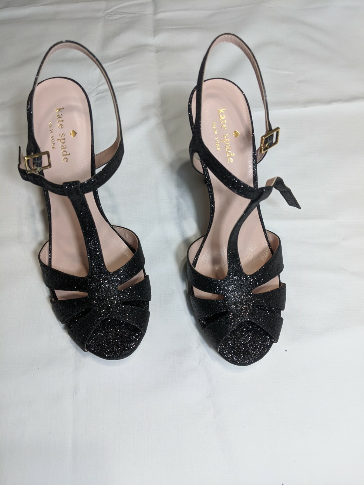 NIB Kate Spade 7 1/2 Feodora Black Glitter T-Strap Cocktail Heels | eBay
