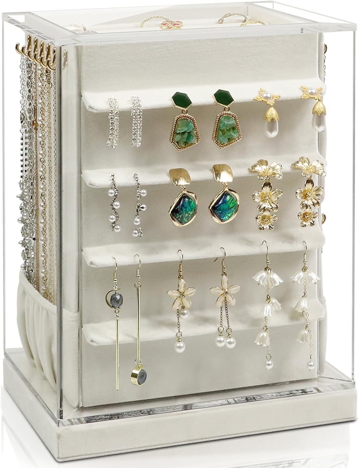 360° Rotating Jewelry Organizer with 5 Drawers and Vertical Storage