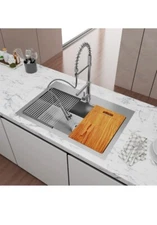 TECASA 33'' Undermount Workstation Kitchen Sink Drop-in Single Bowl Faucet Combo