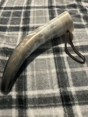Vintage Blowing Horn 13 Inches Long Bull Horn Longhorn Steer Horn Silver Stem