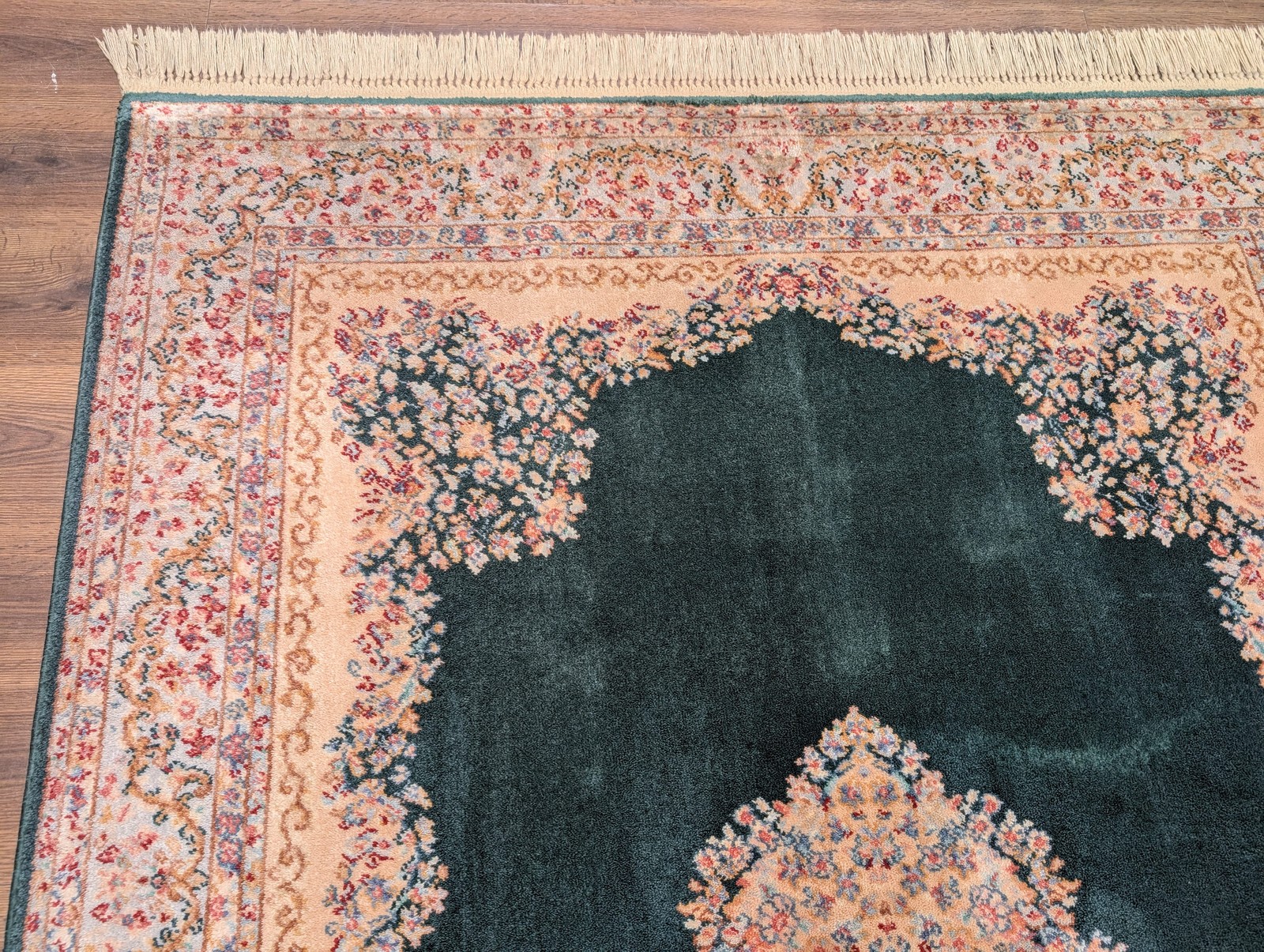 Karastan Rug 5.9 x 9, Kirman Green Medallion #753, Wool