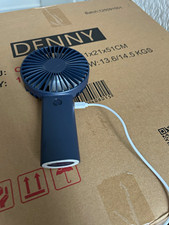 Blue Mini Handheld USB Rechargeable Bladeless Fan, 3 Speed Push Button