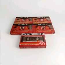 Lot Of 5 New/Sealed Audio Cassettes: 4 Sony HF 90 Minute  1 TDK D60 High Output