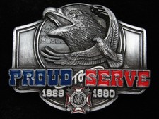 QJ03104 VINTAGE 1990  VETERANS OF FOREIGN WARS PROUD TO SERVE  MILITARY BUCKLE