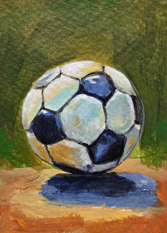 Aceo original art painting soccer ball, 2.5 in x 3.5in, Aceos painting