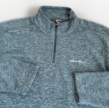 Eddie Bauer Sweater Men  s Large Fleece Charcoal 1/4 Zip Long Sleeve Gray EUC