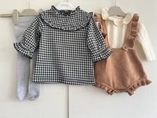 Baby Girls 0-3 Months Outfit Set Bundle Check Dress Tights Romper Spots Tu GC