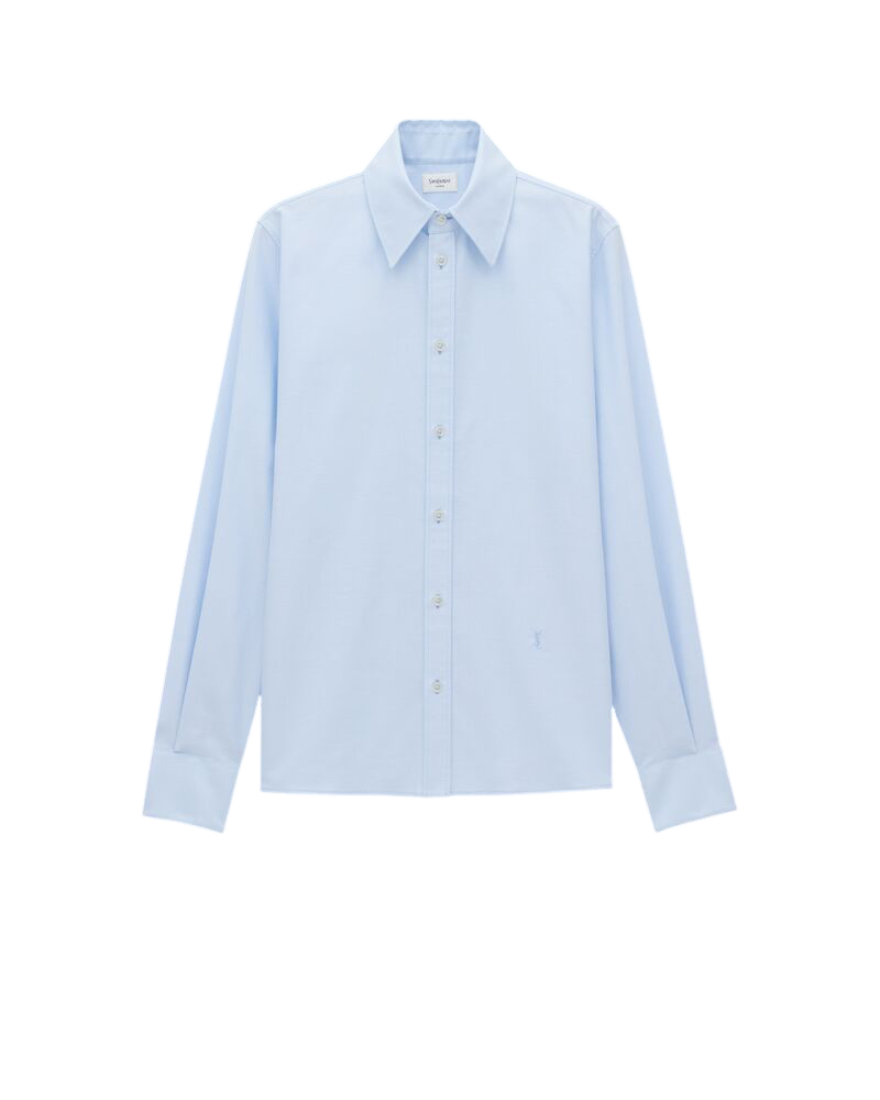 SAINT LAURENT $1050 Blue Blanc Cassandre Oxford Shirt New & Authentic