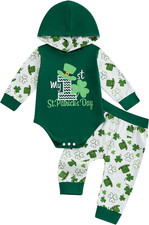 My First St Patricks Day Baby Boy Outfit Shamrock Hoodie Romper and Pants Set 2