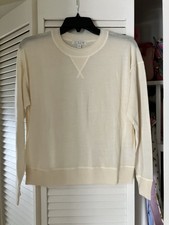 NWT J.CREW Ivory Solid Knit Cotton Ribbed Crew Neck Pullover Sweater XS