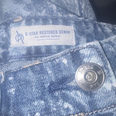 G-Star RAW Men s Blue/White Acid Wash Denim Boyfriend Mid Rise 5-Pocket Button