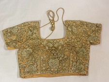 E704 Sparkling Gold Choli Blouse for Women Short Sleeve small-med 32" bust