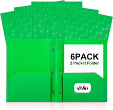 Plastic Folders with Pockets and Prongs 6 Pack, Bight Green 