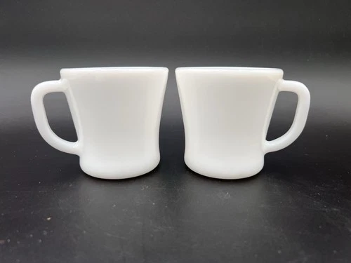 VTG Fire-King Milk Glass Coffee Mugs Pair White D-Handle USA Anchor Diner Ware