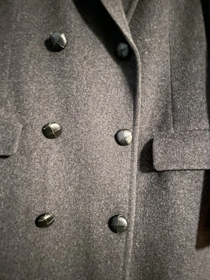 VTG HART SCHAFFNER & MARX MENS 40 GRAY DOUBLE BREASTED VIRGIN WOOL TRENCH COAT - Image 3 of 4