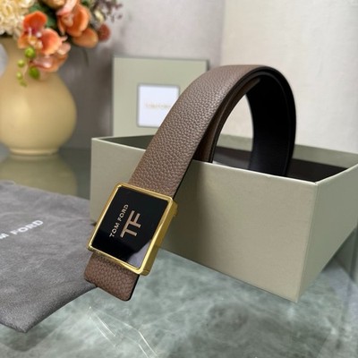 Authentic Tom Ford Reversible Leather T-Buckle Belt Luxury Designer Fashion