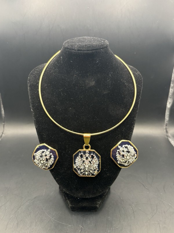 Vtg Signed Joan Rivers Imperial Eagle Necklace & Earring Full Set Excellent Cond