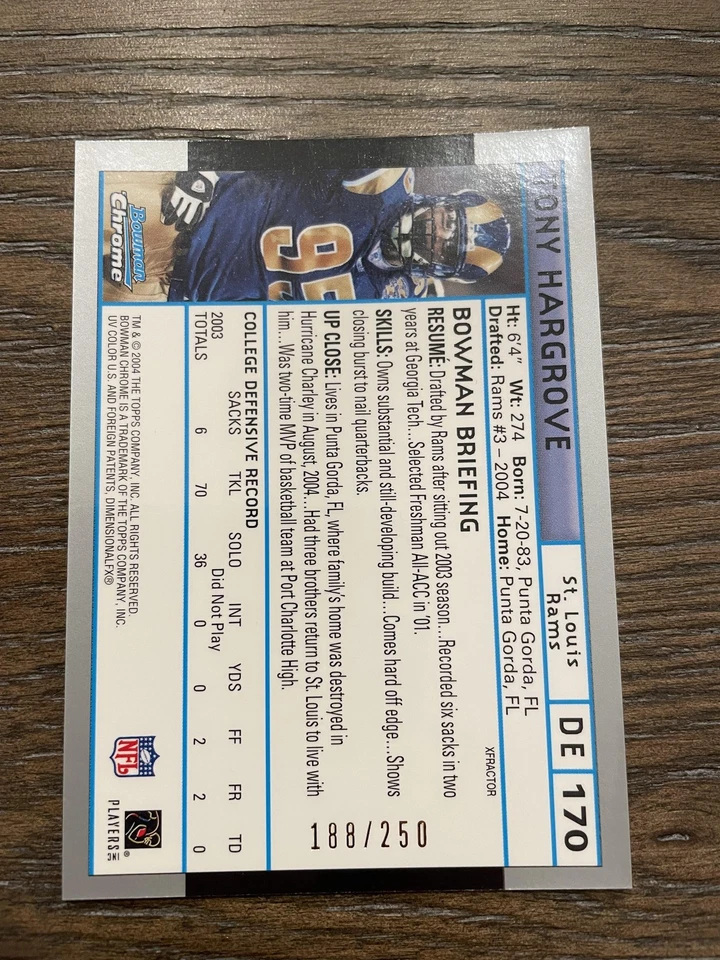 2004 Bowman Chrome #170 Tony Hargrove Xfractors #/250 - Image 2 of 2