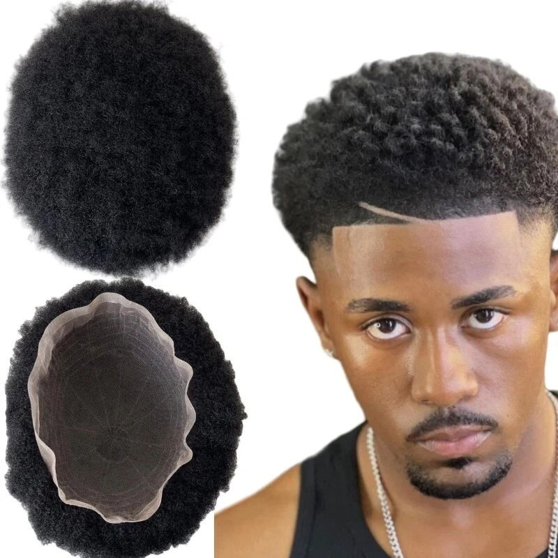 Afro Full Lace Toupee African American Mens Toupee Human Hair Afro Curly 8”X10” - Image 4 of 4