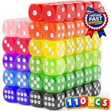 110pcs Colored Dice Set 6 Sided Bulk 14mm Board Game Classroom Party