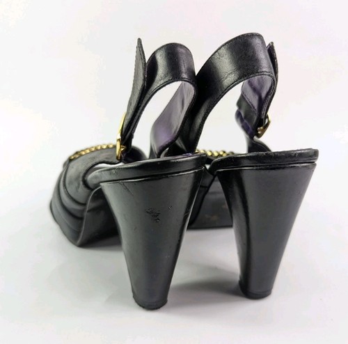 Bronx schwarze Leder High Heel Slingback Schuhe UK 7 EU 40 - Bild 4 von 7
