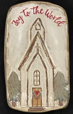 Mud Pie Home JOY TO THE WORLD  Church Chapel Christmas Stoneware Tray 8x4”