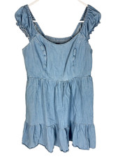 OLD NAVY Dress Size Medium Chambray Puff Sleeve Countrycore Cottage Beach