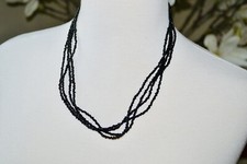 Black Spinel Multi Strand Faceted Beaded Necklace With Sterling Silver Clasp 20  