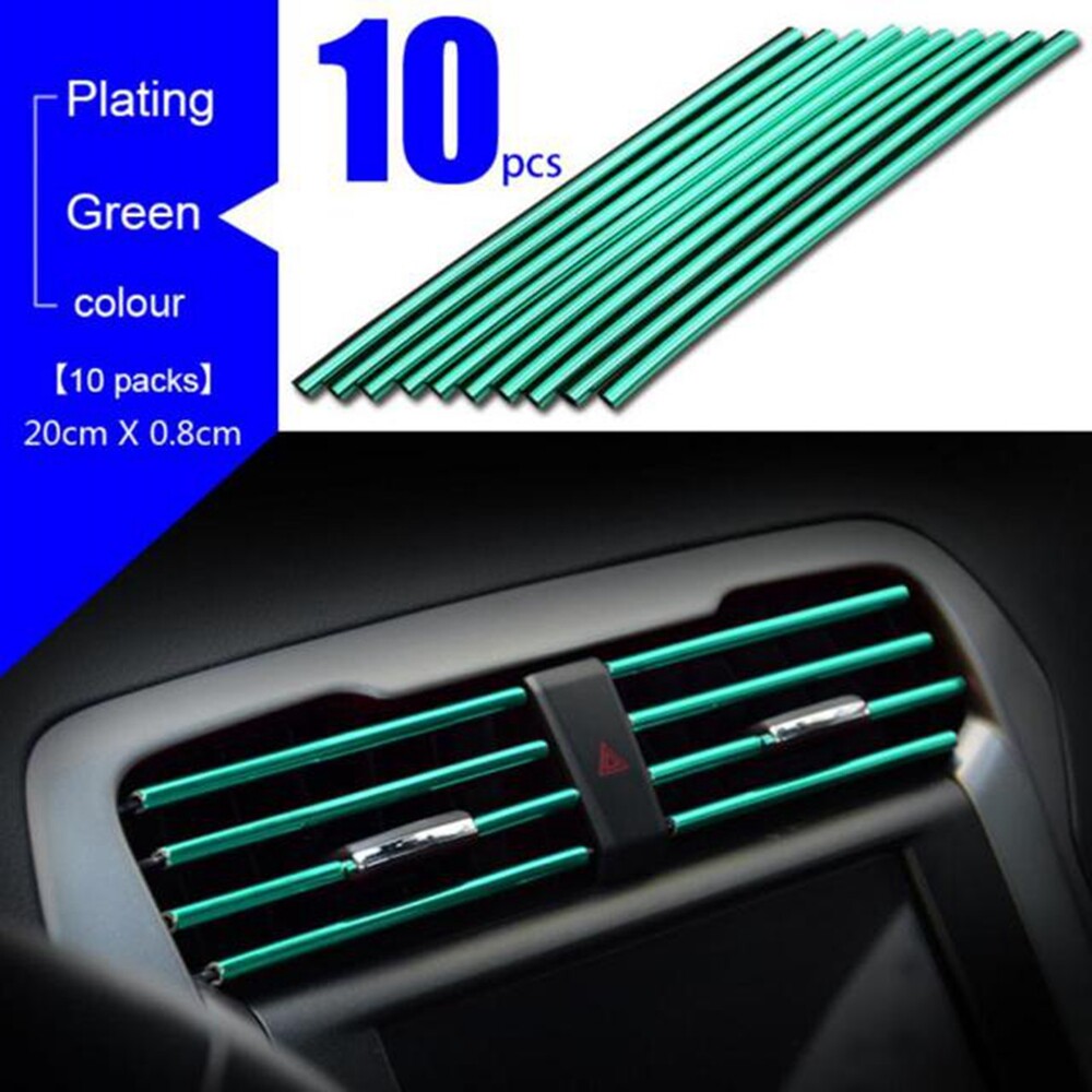 10pcs Auto Green Air Outlet Strip Cover Trim Car Air Conditioner Accessories