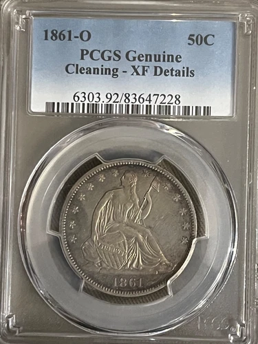 1861-o  Seated Liberty half dollar, PCGS XF ( cleaned ) better date & condition