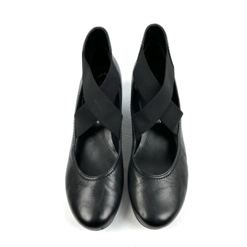 Gabor Shoes 9 Black Soft Leather Slip On Criss Cross Heel Womens Comfort - Picture 3 of 9