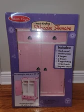 NEW MELISSA & DOUG HAND-CRAFTED wooden doll armoire pink retired style