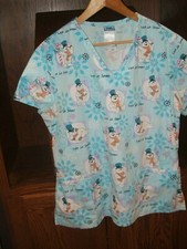 Frosty the Snowman Scrub Top Blue "Let It Snow" Medium