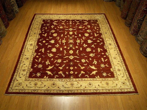 8 x 9 Hand Knotted Natural Vegetable Dyes Hand Spun Wool Afghan Sultanabad Rug - 第 1/12 張圖片