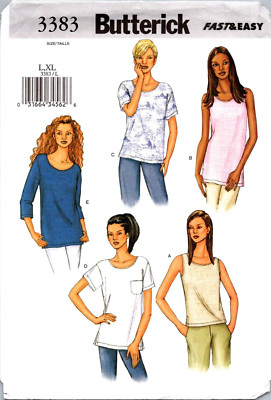 Butterick Pattern 3383 Fast Easy Pullover Tops Sleeve Variations Sz L-XL 16-22