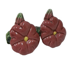 Vintage Pink Morning Glory Flowers Salt & Pepper Shaker Set Sylvans Pasadena CA