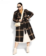 Bnwt New City Chic Womens Size L/20 Checkmate Long Coat Black/caramel
