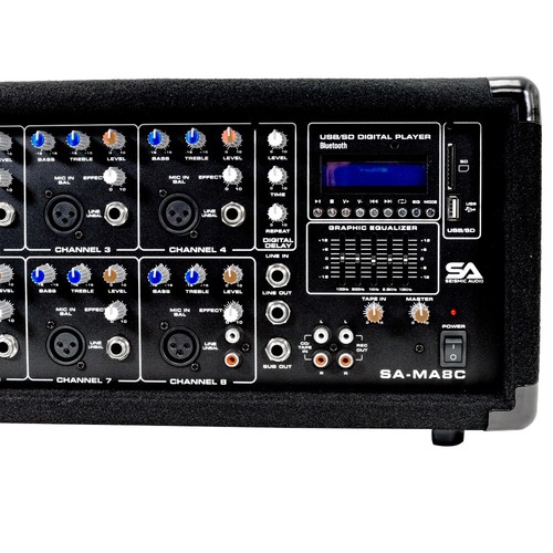 8 Channel 400 Watt Powered PA Head Mixer with Bluetooth Remote and