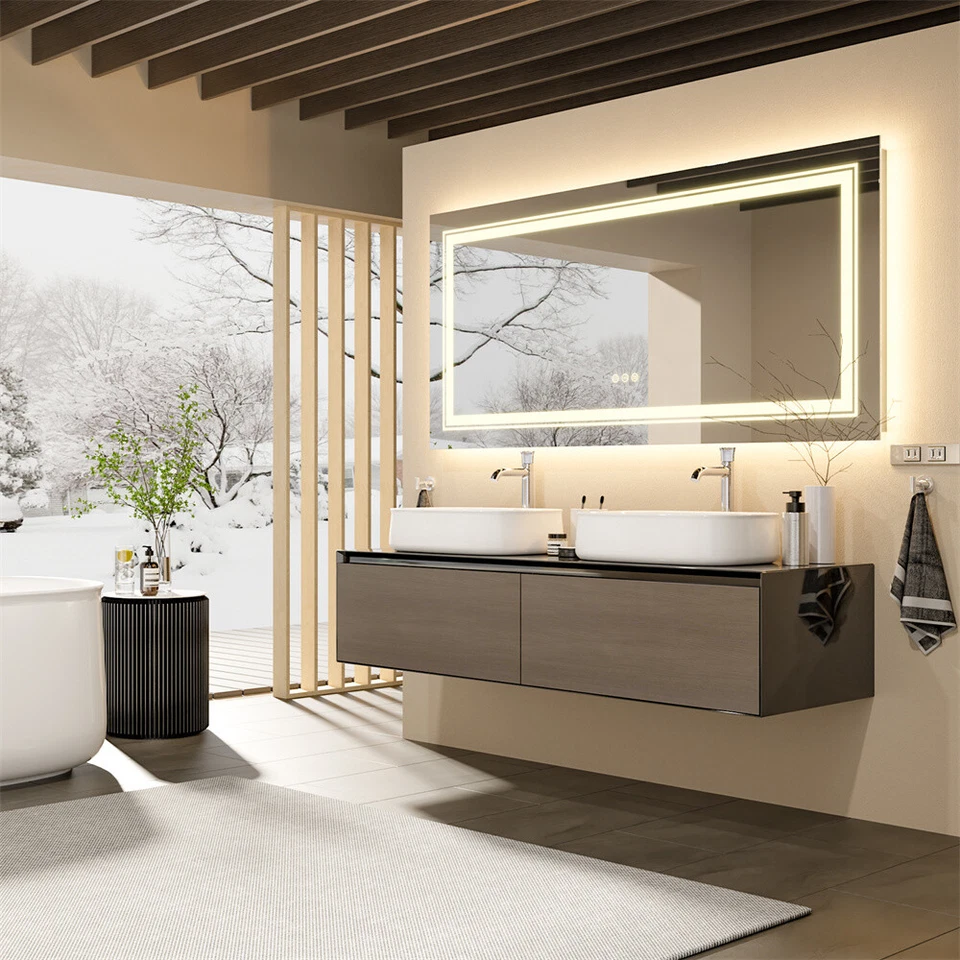 Upgraded Rectangular LED Bathroom Mirror Makeup Mirrors Anti-fog Aluminum Frame - Image 4 of 4