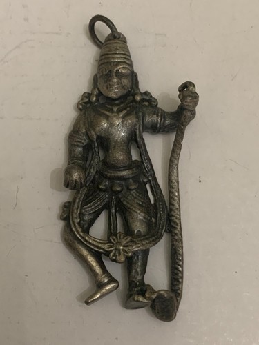 Vintage Krishna Deity Dancing on Head of Kaliya the Serpent Silver Tone Pendant