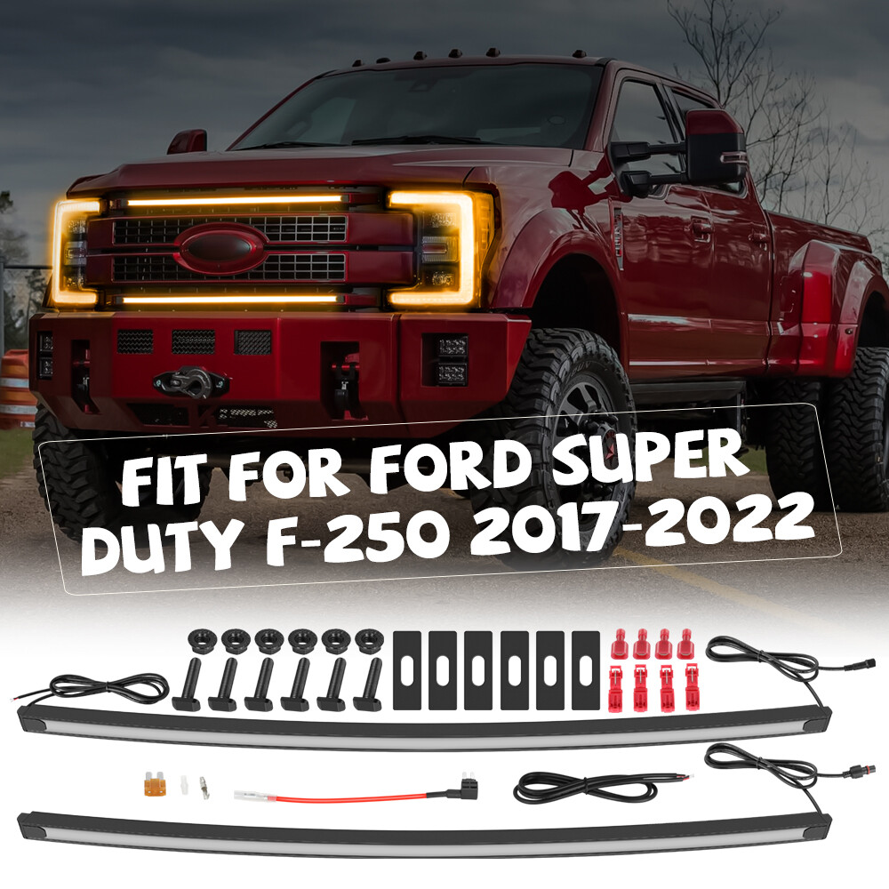 For 2017-2022 Ford Super Duty F250 Amber LED DRL Hidden Grill Accent Lights Kit