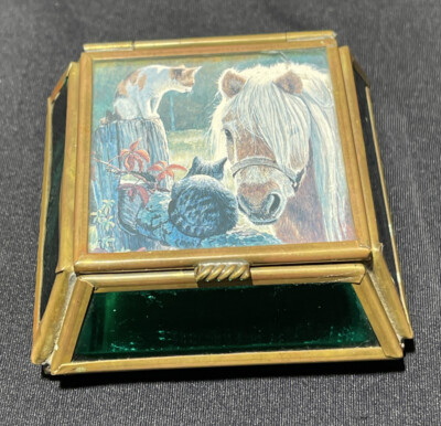 VIVA Stephen Mackey HORSE Leaded Glass, Hinged Lidded Box 1998 Mexico Vintage