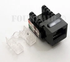 CAT5e Standard Keystone RJ45 110 Punch Down Keystone Modular Snap-In Jack, Black