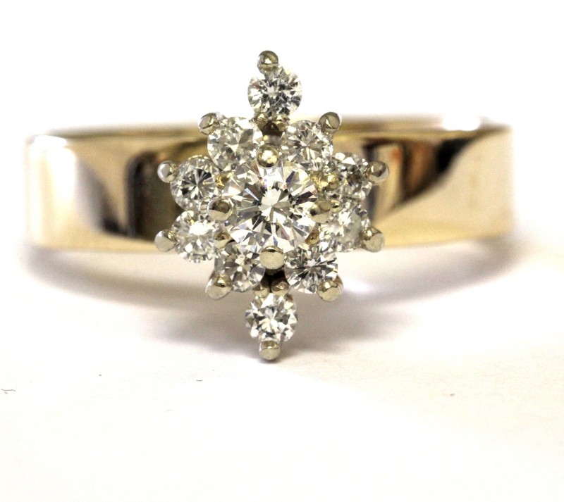 14k yellow gold .75ct diamond cluster band ring 7g estate vintage antique womens